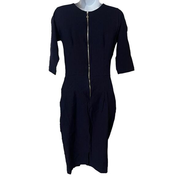 Renata Simonceles Women's Navy Crew Neck Midi Dress Gold Buttons Small - Picture 4 of 7